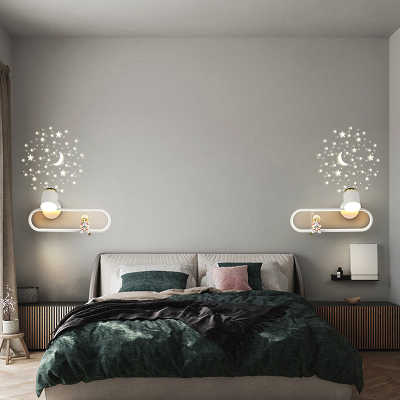 Metal Oval Shape Wall Light Astronaut 2 Lights LED Wall Sconce for Kid's Room