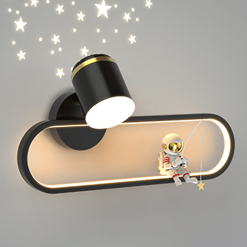 Metal Oval Shape Wall Light Astronaut 2 Lights LED Wall Sconce for Kid's Room