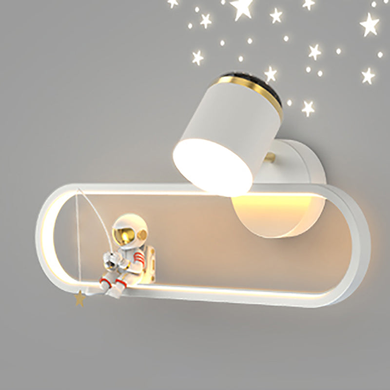 Metal Oval Shape Wall Light Astronaut 2 Lights LED Wall Sconce for Kid's Room