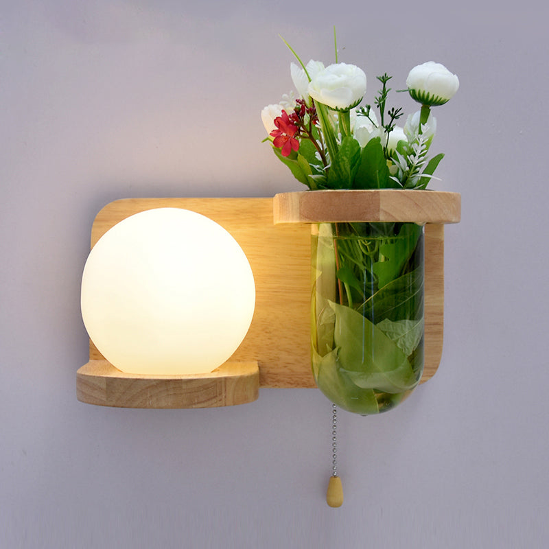 Creative Wooden Wall Light without Plants Modern Style Glass Shade Wall Light Fixture