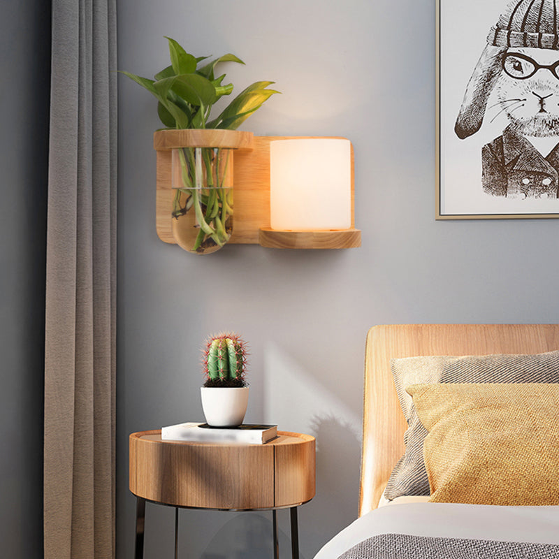 Creative Wooden Wall Light without Plants Modern Style Glass Shade Wall Light Fixture
