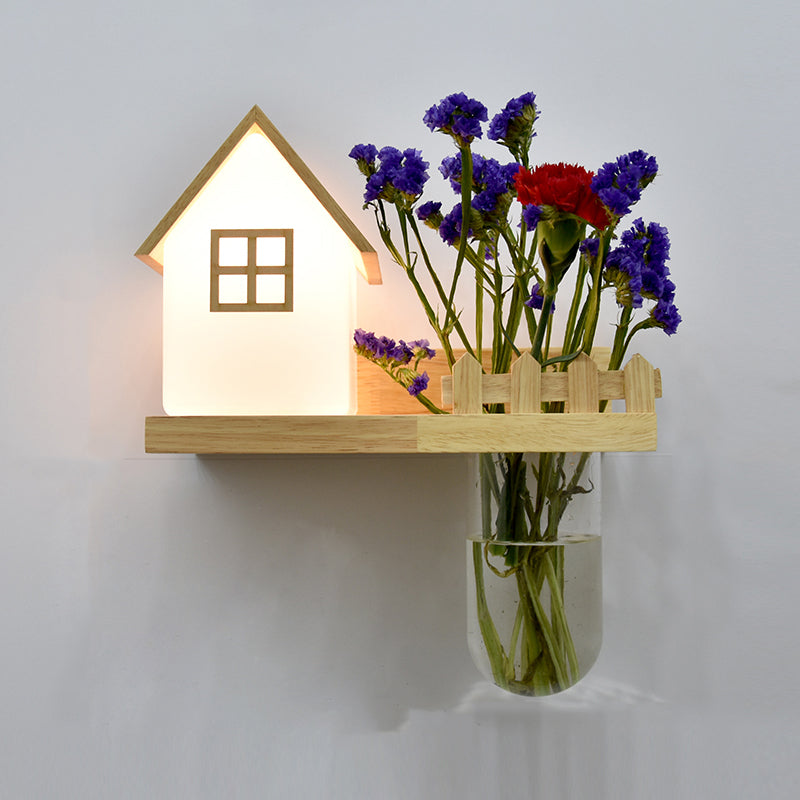 Creative Wooden Wall Light without Plants Modern Style Glass Shade Wall Light Fixture
