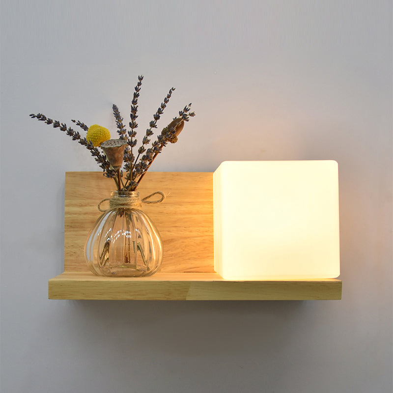 Creative Wooden Wall Light without Plants Modern Style Glass Shade Wall Light Fixture