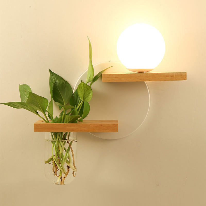 Creative Wooden Wall Light without Plants Modern Style Glass Shade Wall Light Fixture