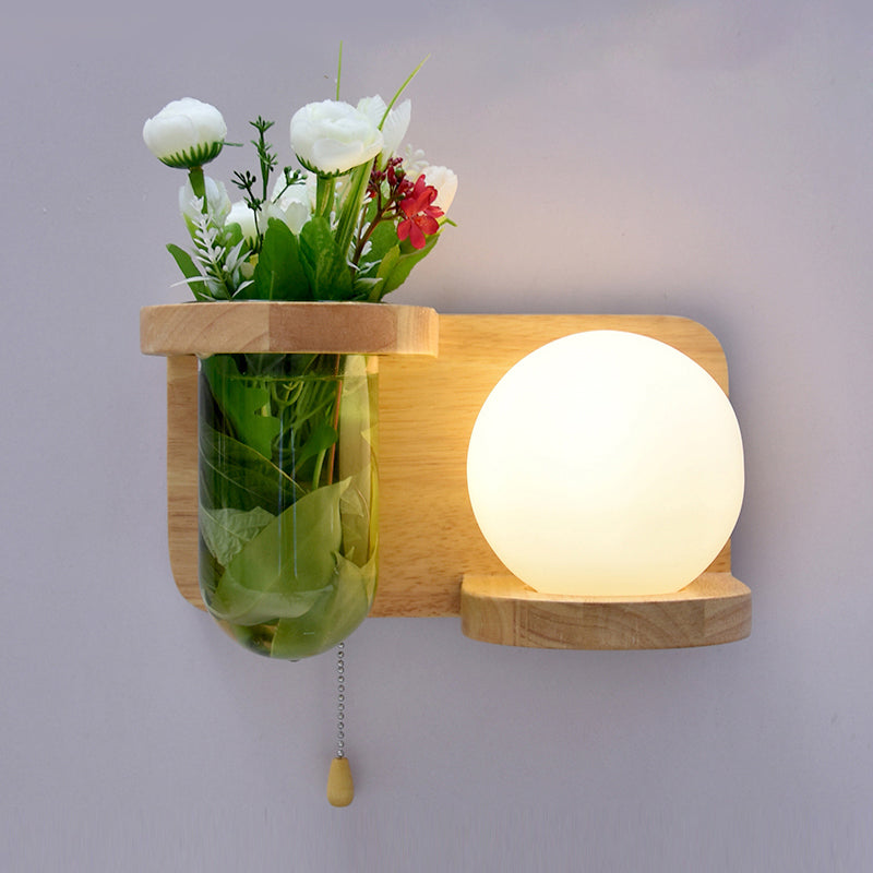 Creative Wooden Wall Light without Plants Modern Style Glass Shade Wall Light Fixture