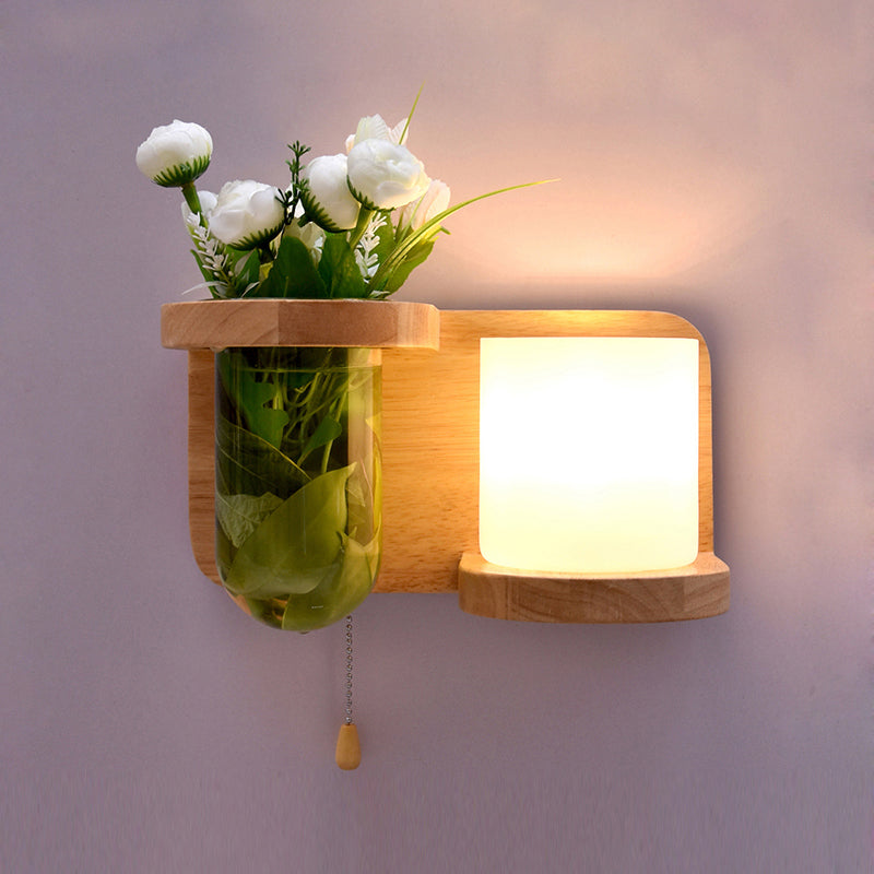 Creative Wooden Wall Light without Plants Modern Style Glass Shade Wall Light Fixture