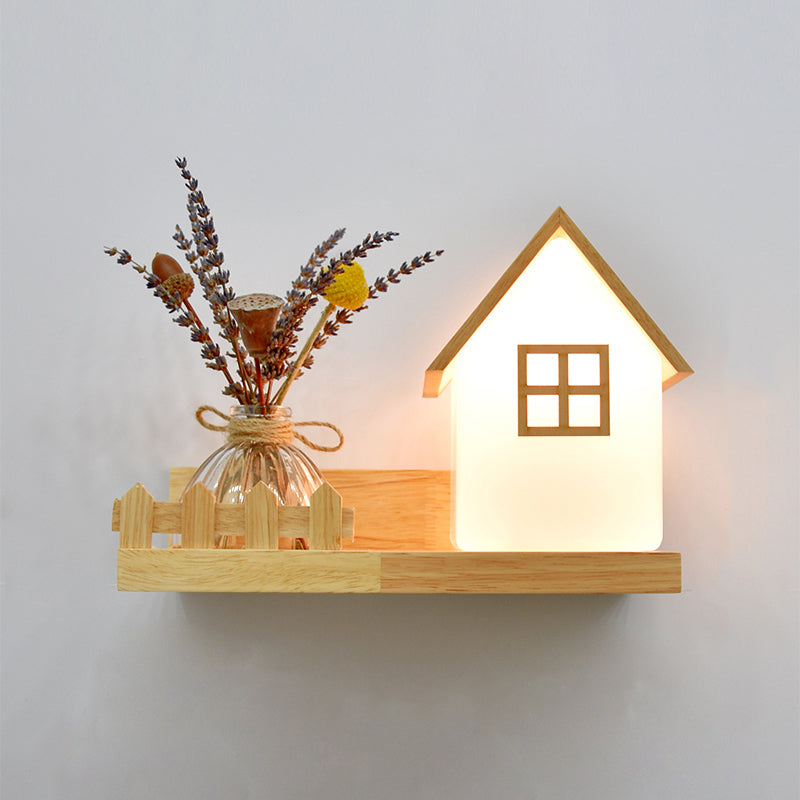 Creative Wooden Wall Light without Plants Modern Style Glass Shade Wall Light Fixture