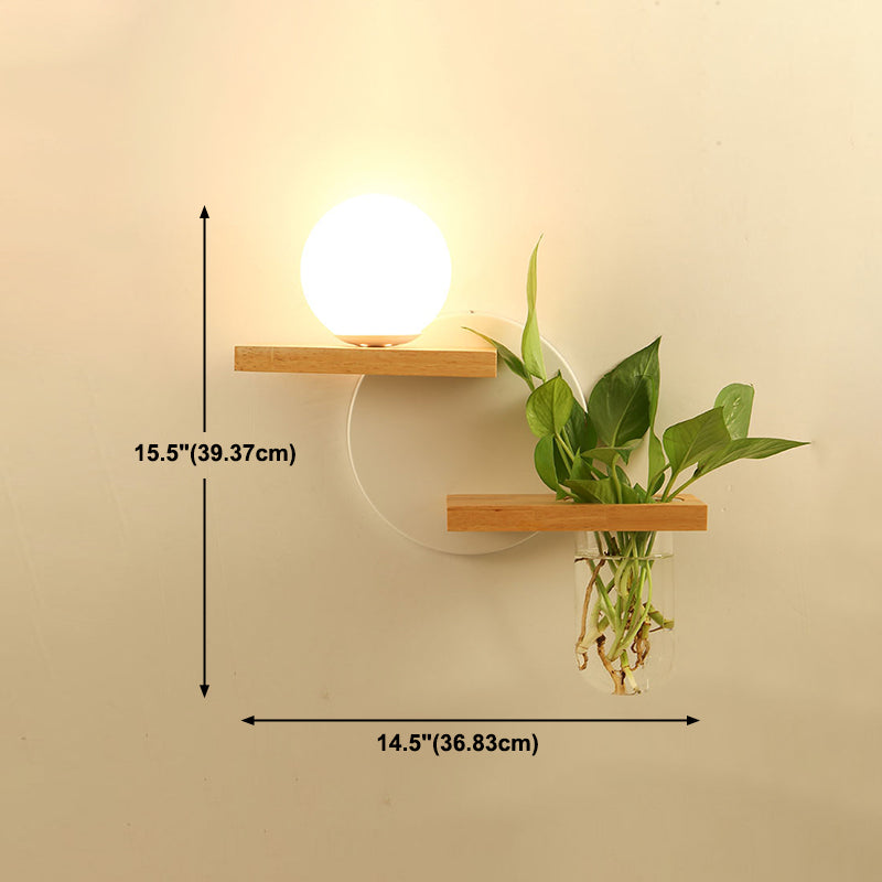 Creative Wooden Wall Light without Plants Modern Style Glass Shade Wall Light Fixture