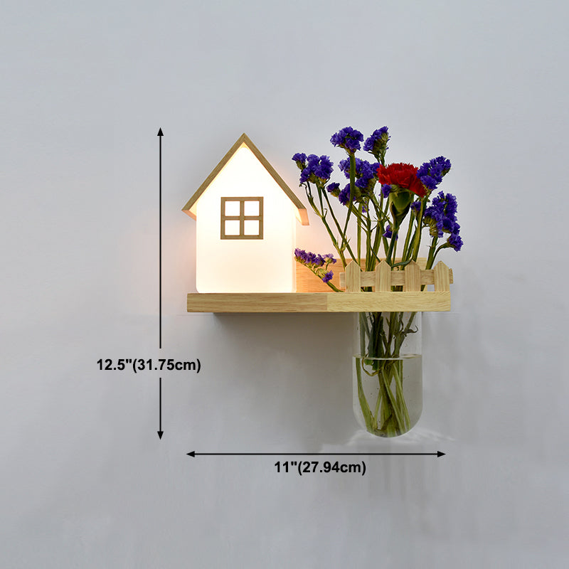 Creative Wooden Wall Light without Plants Modern Style Glass Shade Wall Light Fixture