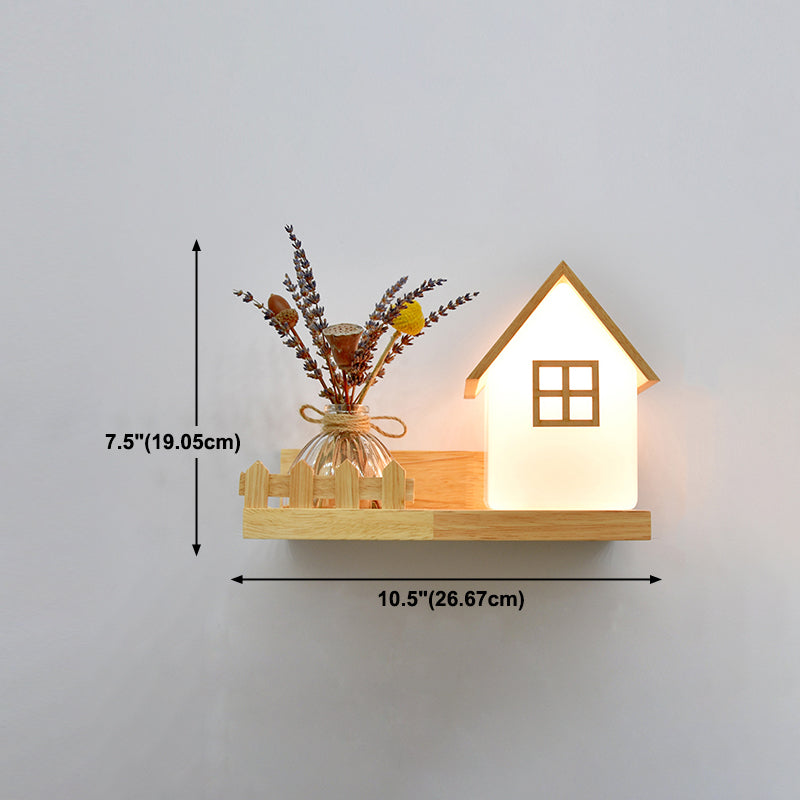 Creative Wooden Wall Light without Plants Modern Style Glass Shade Wall Light Fixture