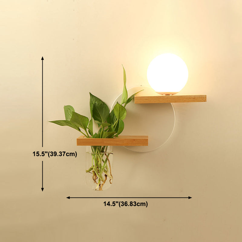 Creative Wooden Wall Light without Plants Modern Style Glass Shade Wall Light Fixture