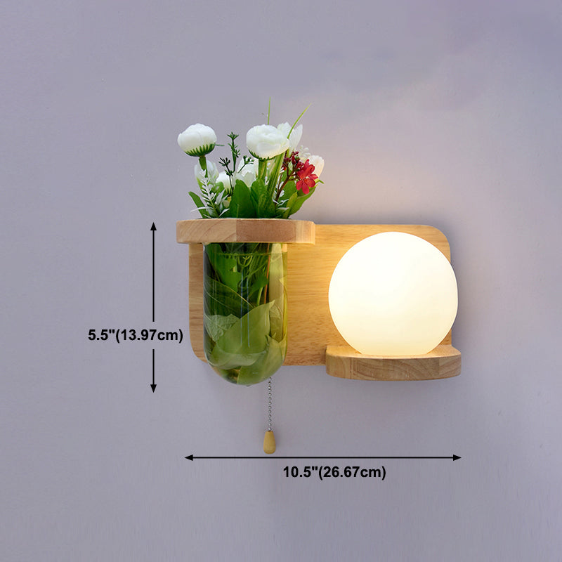 Creative Wooden Wall Light without Plants Modern Style Glass Shade Wall Light Fixture
