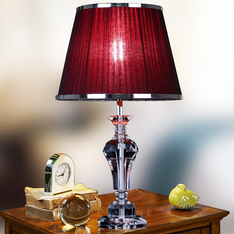 Urn-Shaped Table Light Contemporary Faceted Crystal 23"/25" Long 1 Head Red Small Desk Lamp