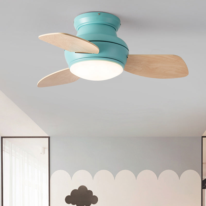 Kids Style Round Ceiling Fan Light Metal 1 Light LED Flush Light for Bedroom