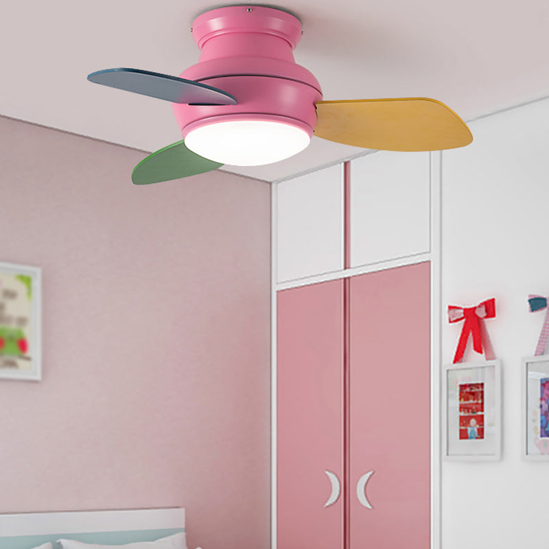 Kids Style Round Ceiling Fan Light Metal 1 Light LED Flush Light for Bedroom