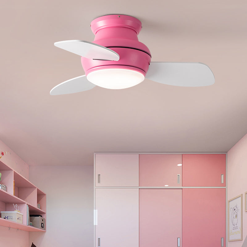 Kids Style Round Ceiling Fan Light Metal 1 Light LED Flush Light for Bedroom