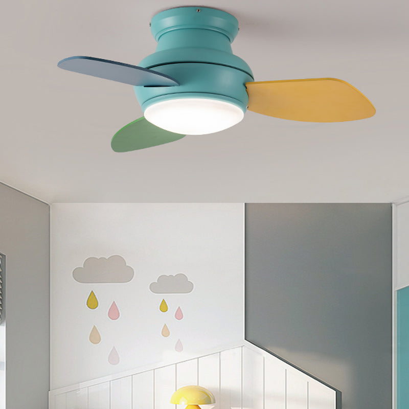 Kids Style Round Ceiling Fan Light Metal 1 Light LED Flush Light for Bedroom