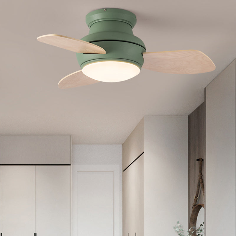 Kids Style Round Ceiling Fan Light Metal 1 Light LED Flush Light for Bedroom