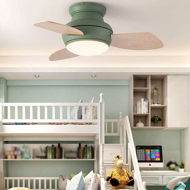 Kids Style Round Ceiling Fan Light Metal 1 Light LED Flush Light for Bedroom