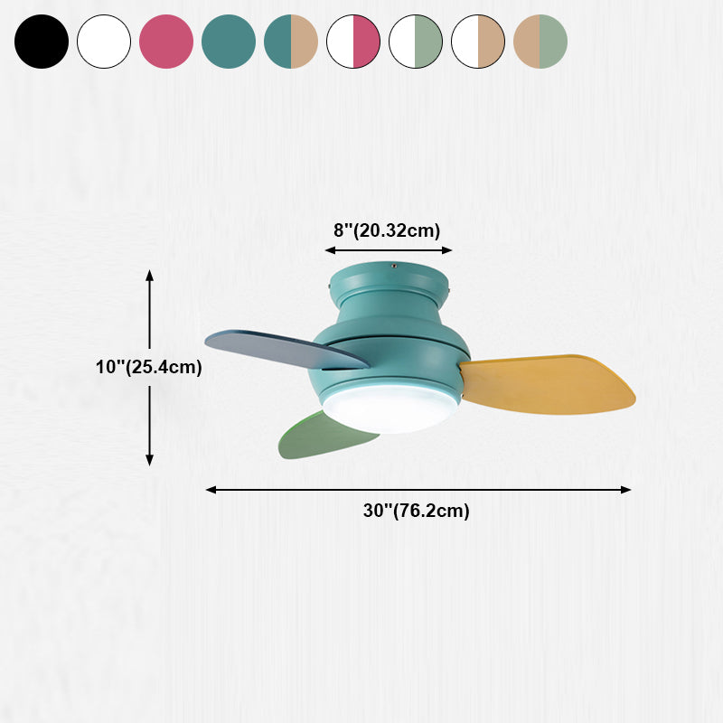 Kids Style Round Ceiling Fan Light Metal 1 Light LED Flush Light for Bedroom