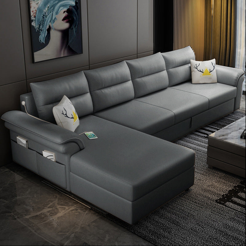 Cushion Back Storage Stain-Resistant Manual Reclining Faux Leather Sectional Sofa Set