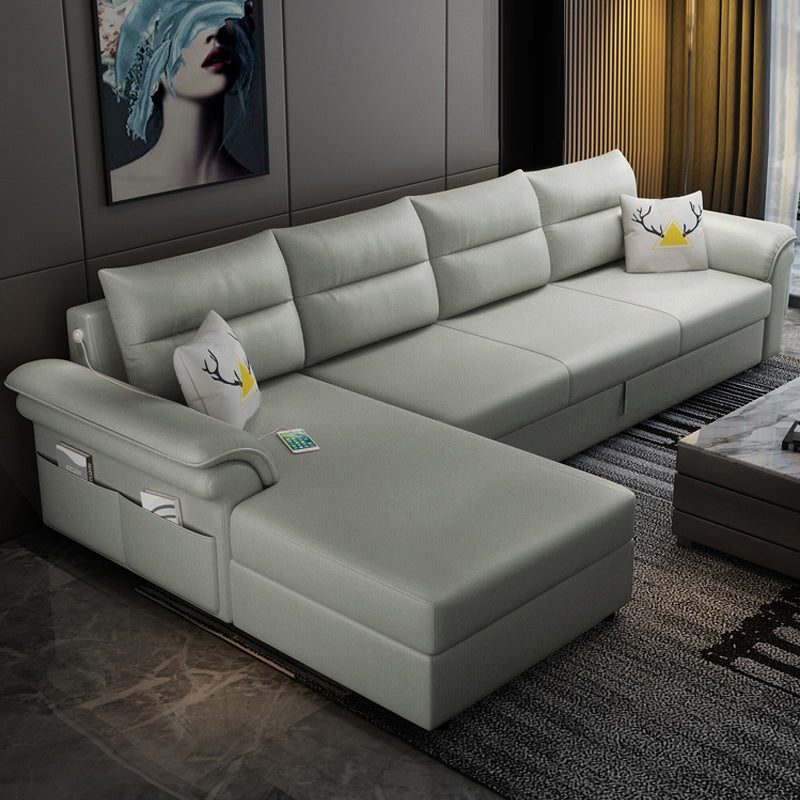 Cushion Back Storage Stain-Resistant Manual Reclining Faux Leather Sectional Sofa Set