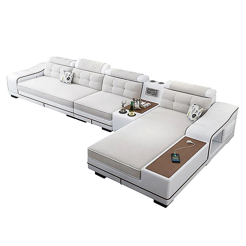 33.46"High Fabric Sloped Arms Sectional Sofa with 2 Cup Holders,White