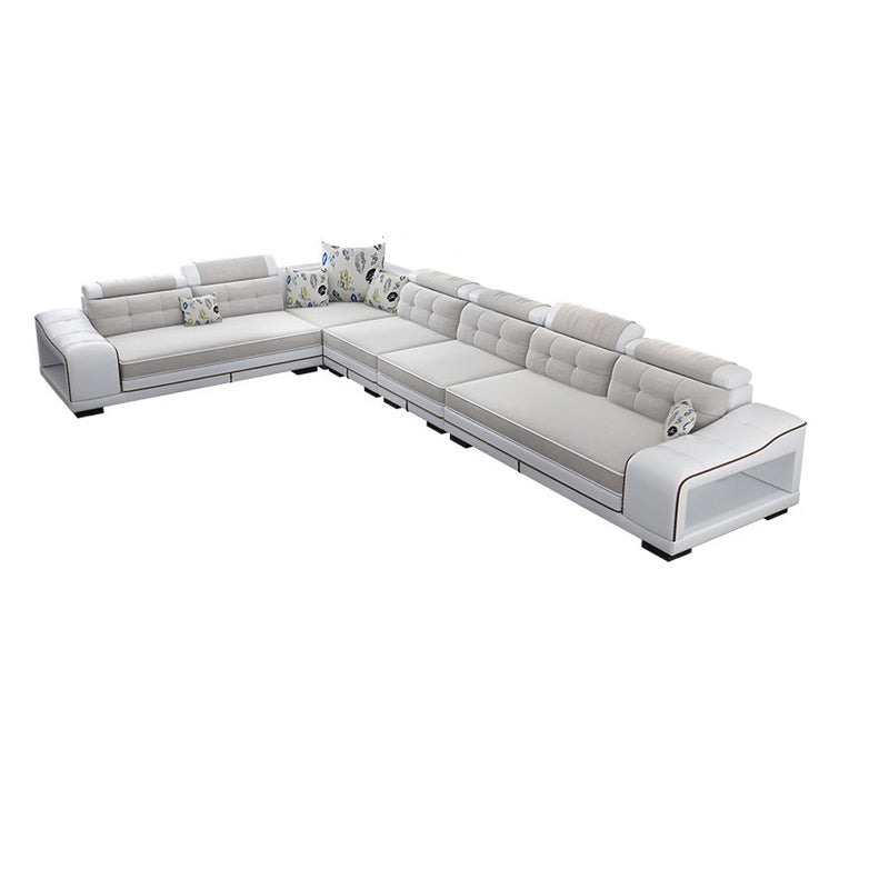 33.46"High Fabric Sloped Arms Sectional Sofa with 2 Cup Holders,White