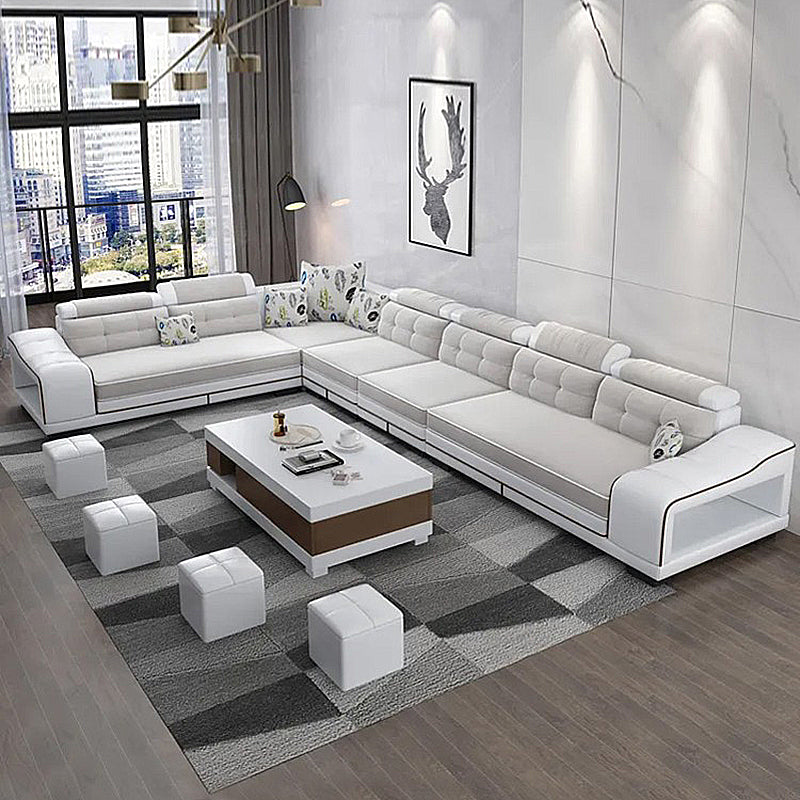 33.46"High Fabric Sloped Arms Sectional Sofa with 2 Cup Holders,White