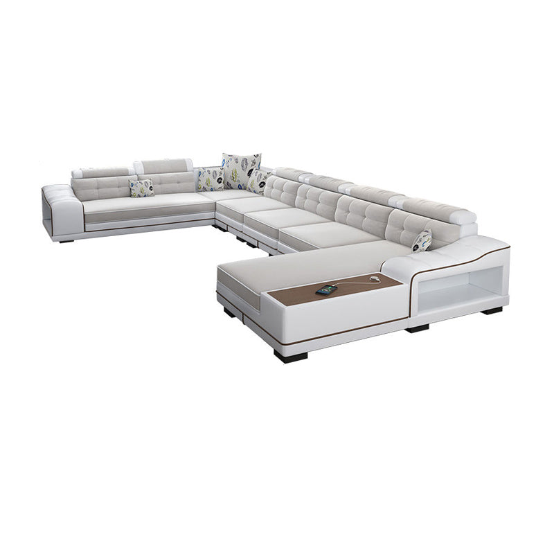 33.46"High Fabric Sloped Arms Sectional Sofa with 2 Cup Holders,White
