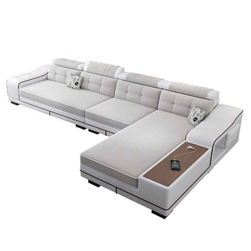 33.46"High Fabric Sloped Arms Sectional Sofa with 2 Cup Holders,White