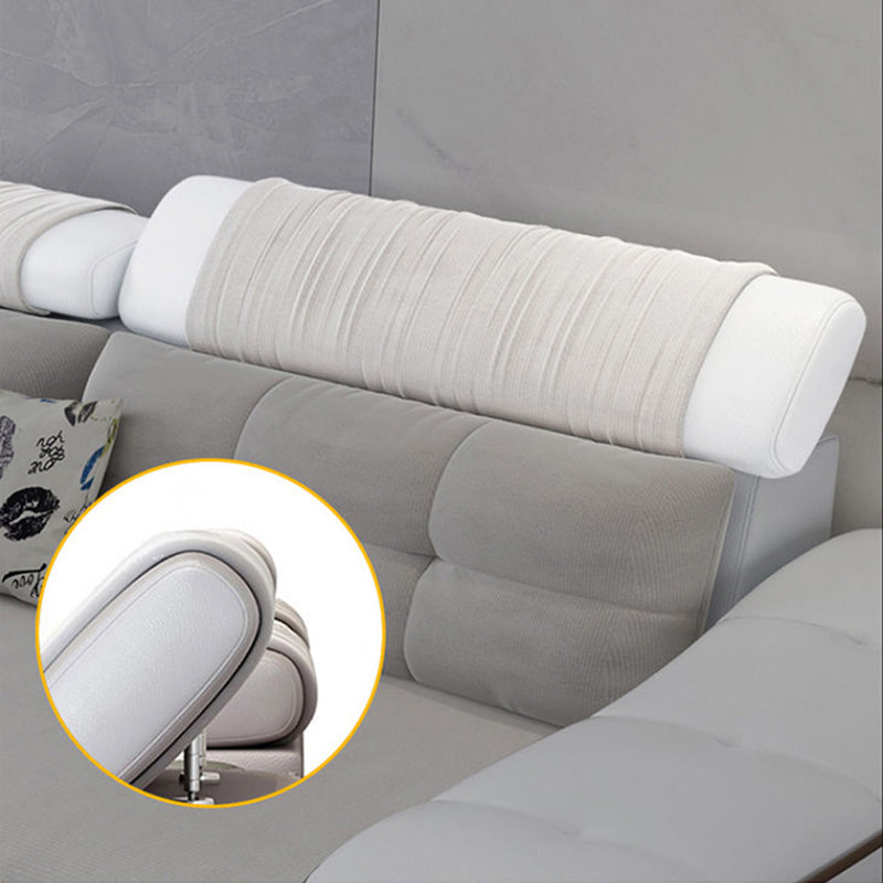 33.46"High Fabric Sloped Arms Sectional Sofa with 2 Cup Holders,White