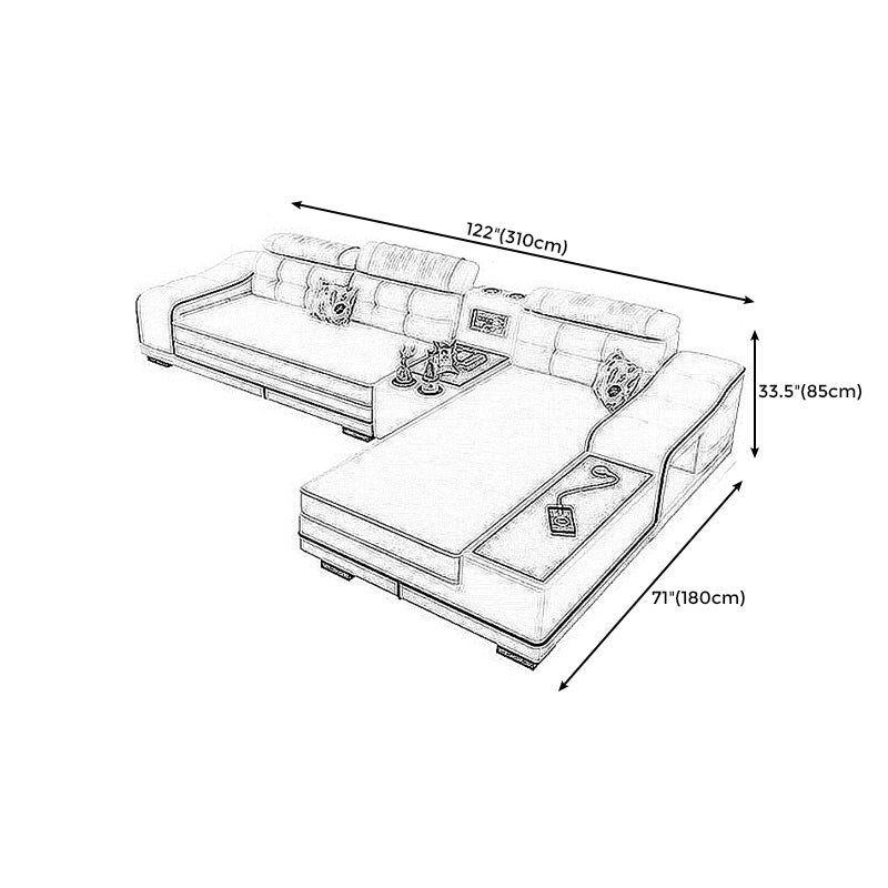 33.46"High Fabric Sloped Arms Sectional Sofa with 2 Cup Holders,White