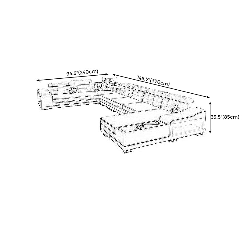 33.46"High Fabric Sloped Arms Sectional Sofa with 2 Cup Holders,White