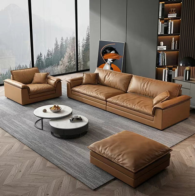 Faux Leather Modern Cushions Sofa 30.7" H Pillow Top Arm Sofa & Chaise