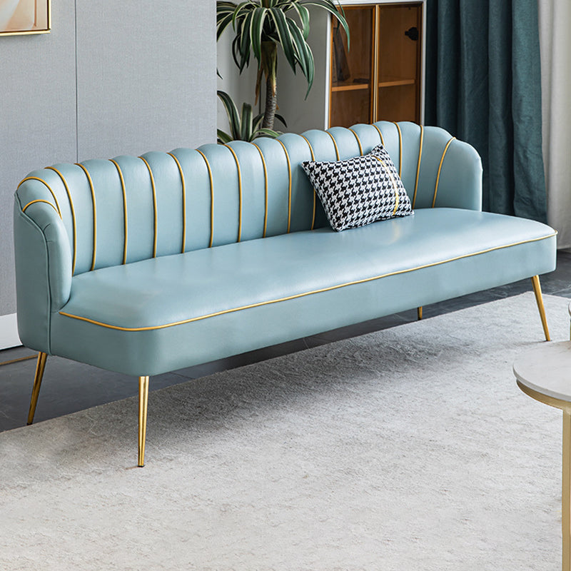 Faux Leather Modern Recessed Arm Sofa Standard Sofa with Sewn Pillow Back