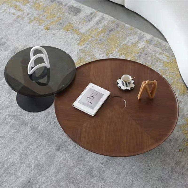 Nordic Style Cocktail Table Walnut/black Wood Round Coffee Table