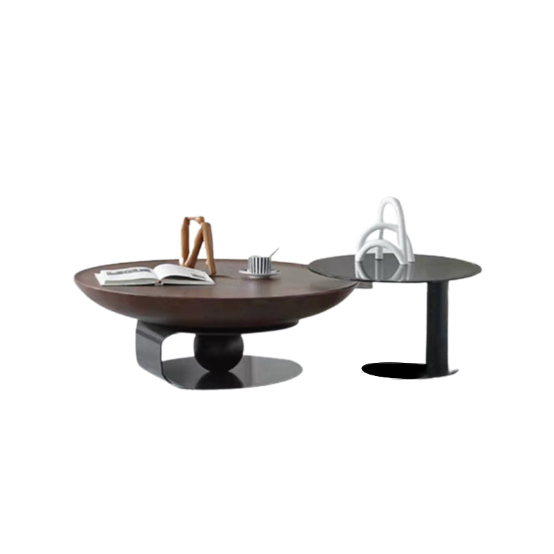 Nordic Style Cocktail Table Walnut/black Wood Round Coffee Table