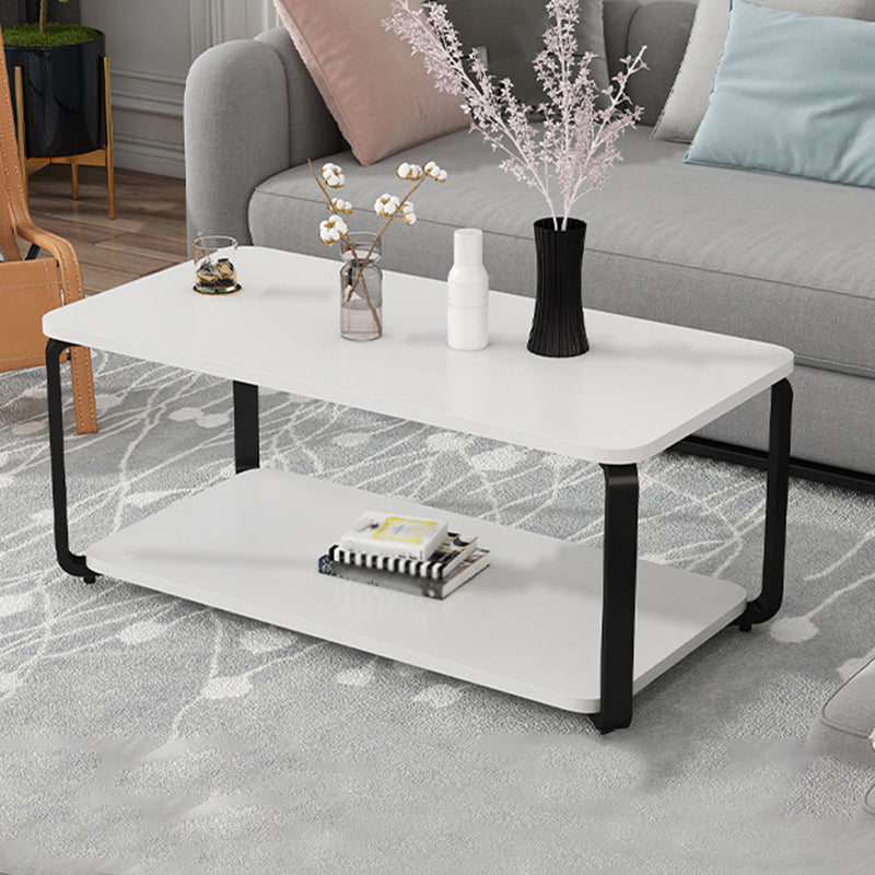Modern Metal 4 Legs Cocktail Table with Shelf Rectangle Coffee Table