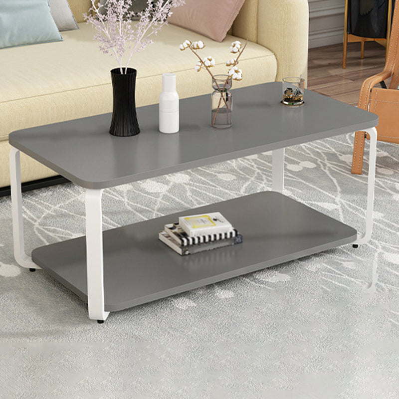 Modern Metal 4 Legs Cocktail Table with Shelf Rectangle Coffee Table