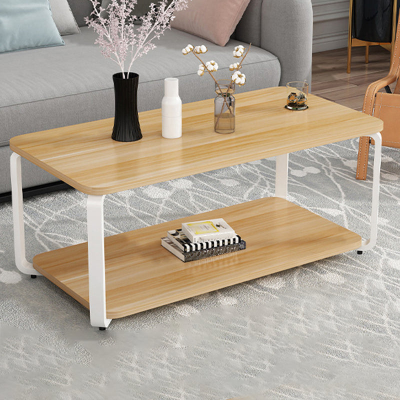Modern Metal 4 Legs Cocktail Table with Shelf Rectangle Coffee Table
