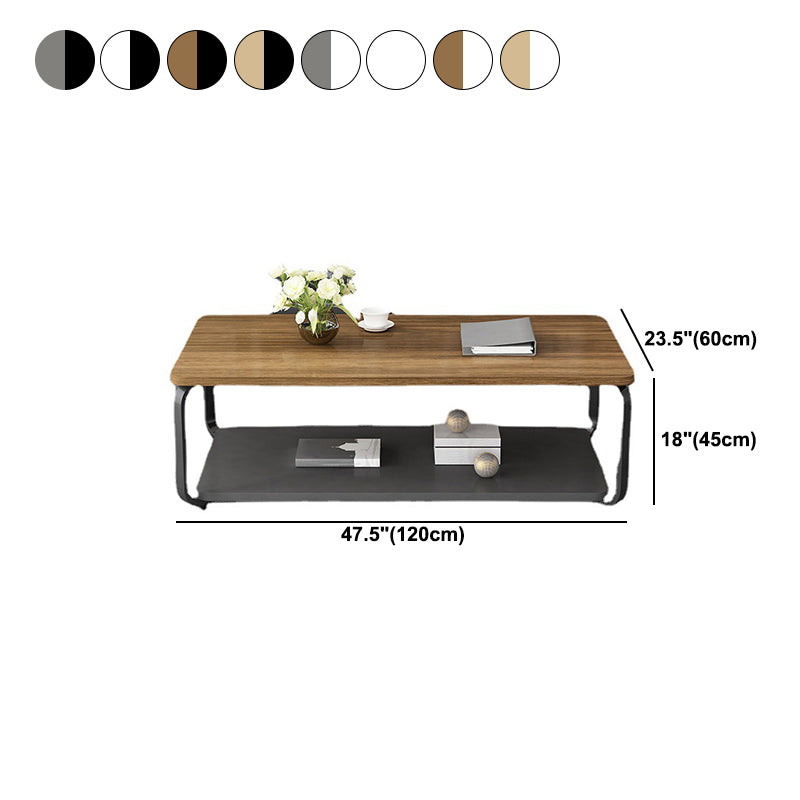 Modern Metal 4 Legs Cocktail Table with Shelf Rectangle Coffee Table