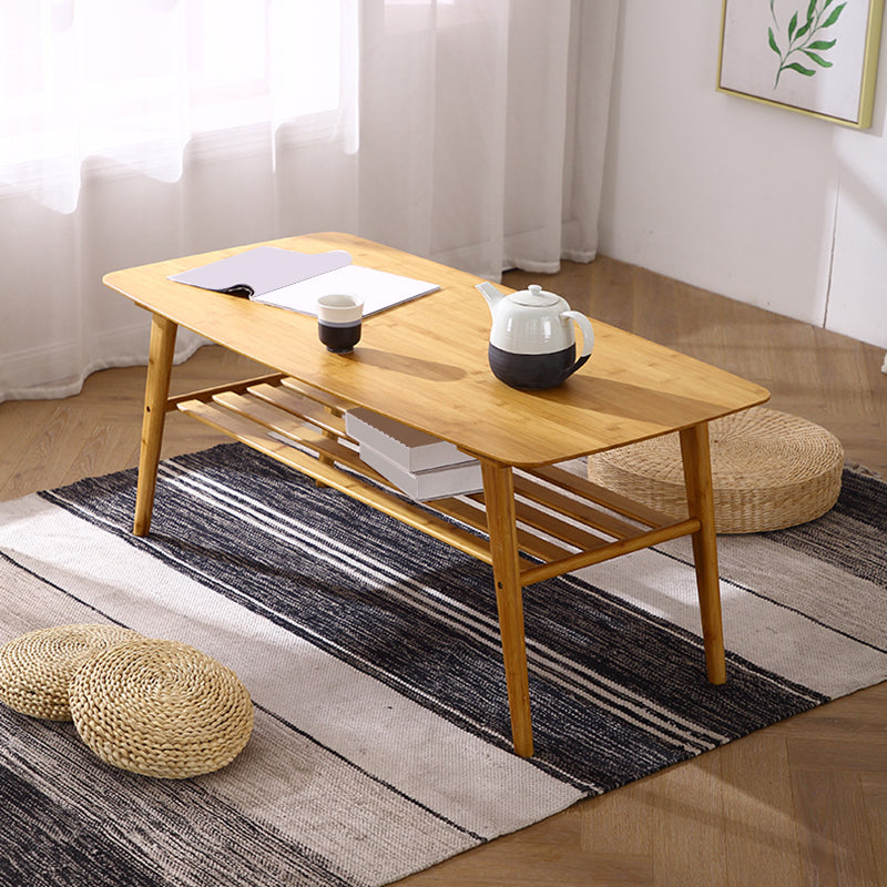 4 Legs 1 Single Coffee Table with Wood Accents Modern Rectangular Cocktail Table