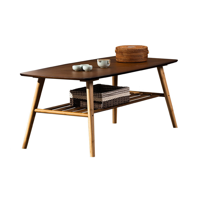 4 Legs 1 Single Coffee Table with Wood Accents Modern Rectangular Cocktail Table