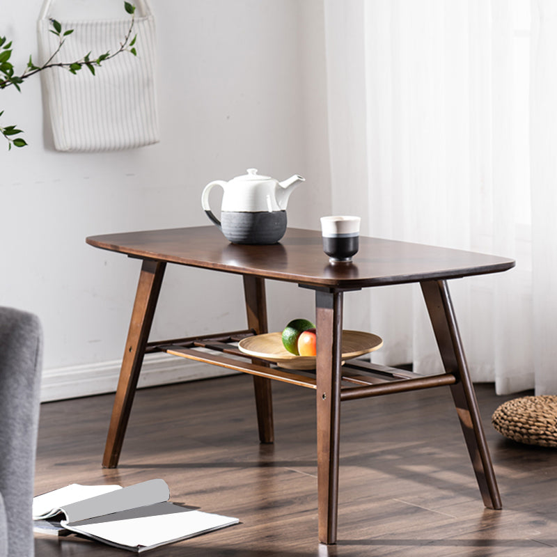 4 Legs 1 Single Coffee Table with Wood Accents Modern Rectangular Cocktail Table