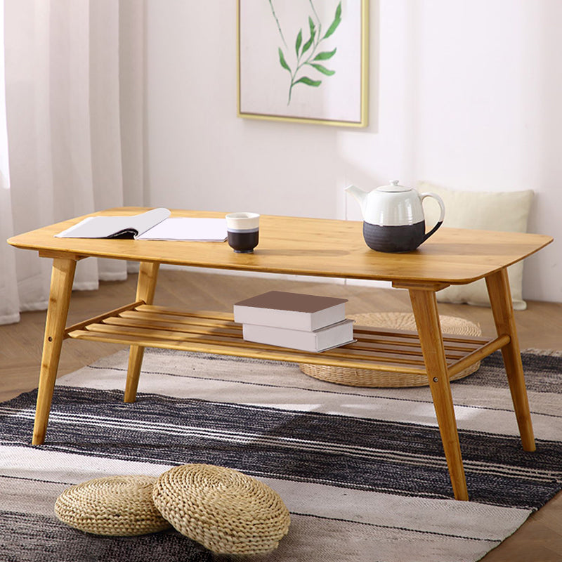 4 Legs 1 Single Coffee Table with Wood Accents Modern Rectangular Cocktail Table