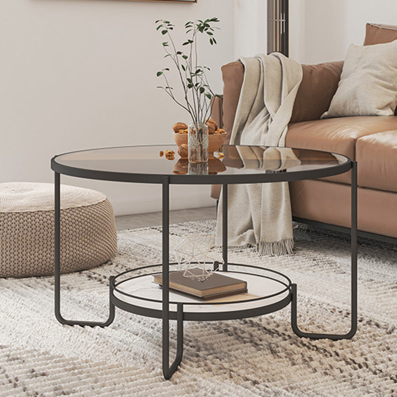 Modern 1 Single Frame Coffee Table Round Cocktail Table with Storage