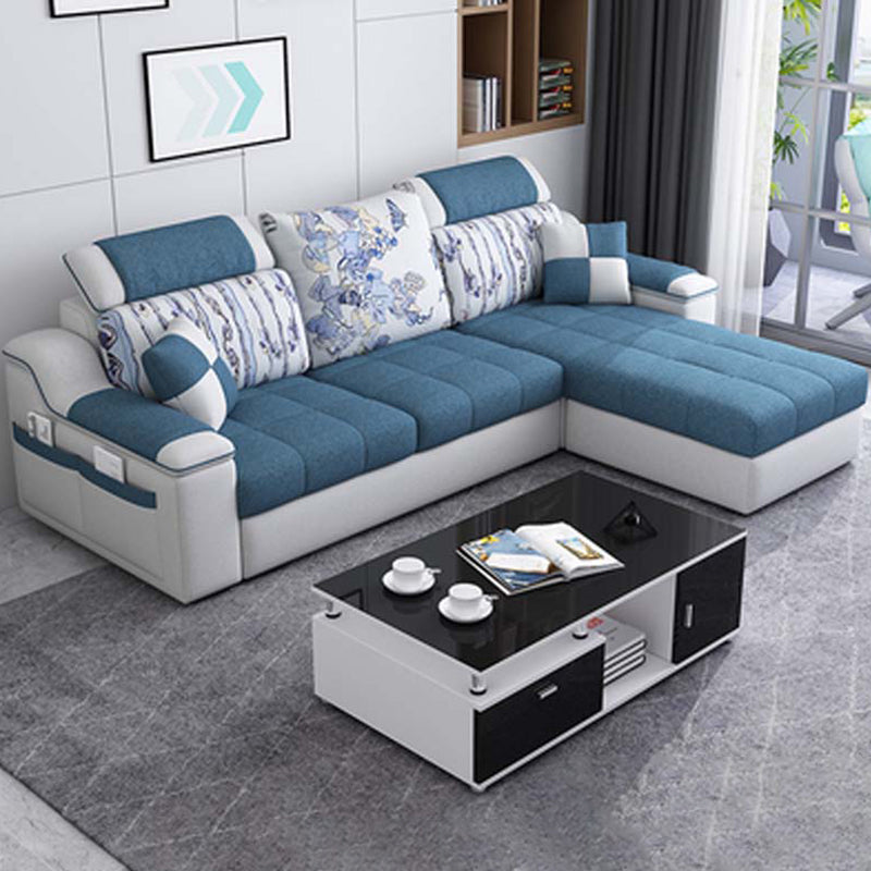 Contemporary Faux Leather/Fabric Sofa with Bolster Pillows for Living Room