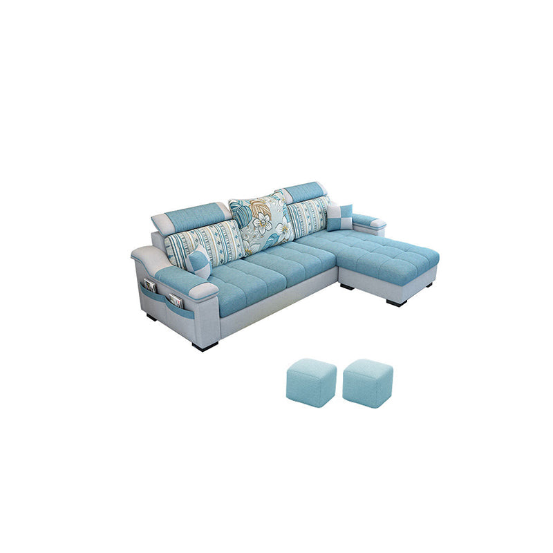 Contemporary Faux Leather/Fabric Sofa with Bolster Pillows for Living Room