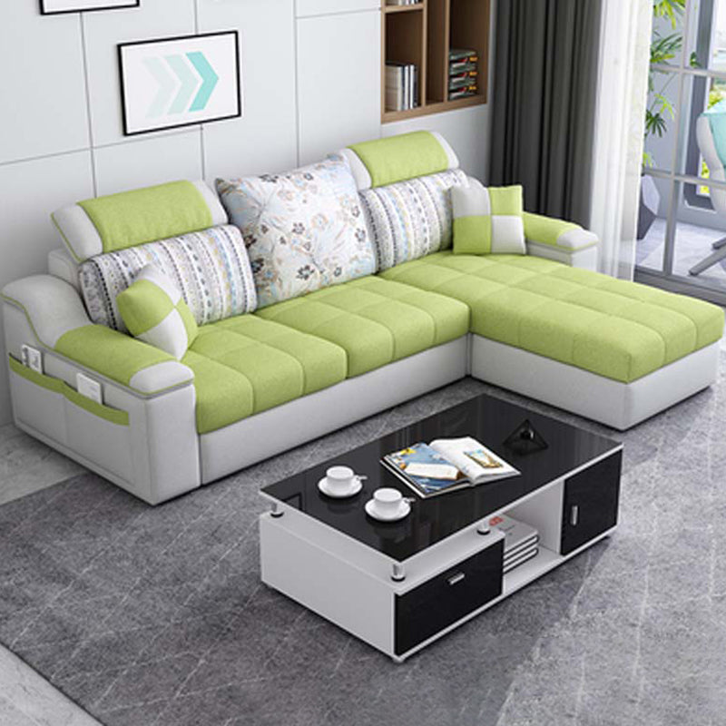 Contemporary Faux Leather/Fabric Sofa with Bolster Pillows for Living Room